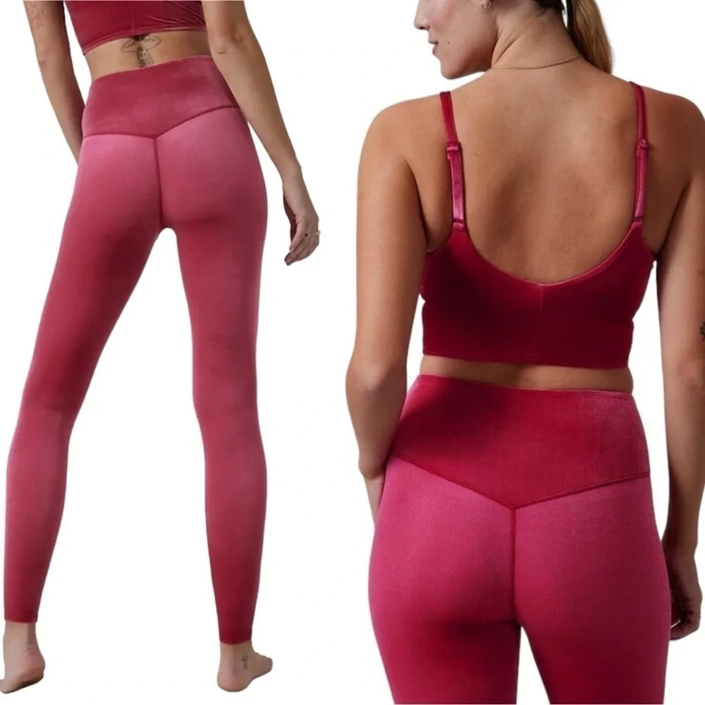ATHLETA‎ Elation Velvet Tight Leggings and Cropped Workout Top Matching Set